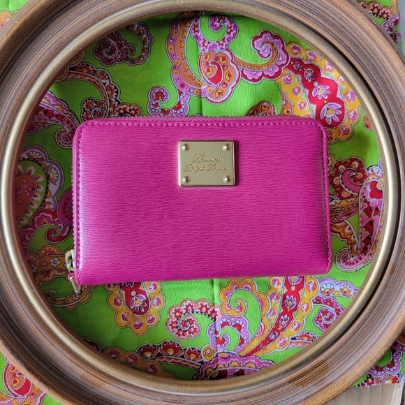 Lauren Ralph Lauren Pink Wallet Card Case ~ VGUC ~ Missing Strap ~ Leather? - Picture 3 of 14